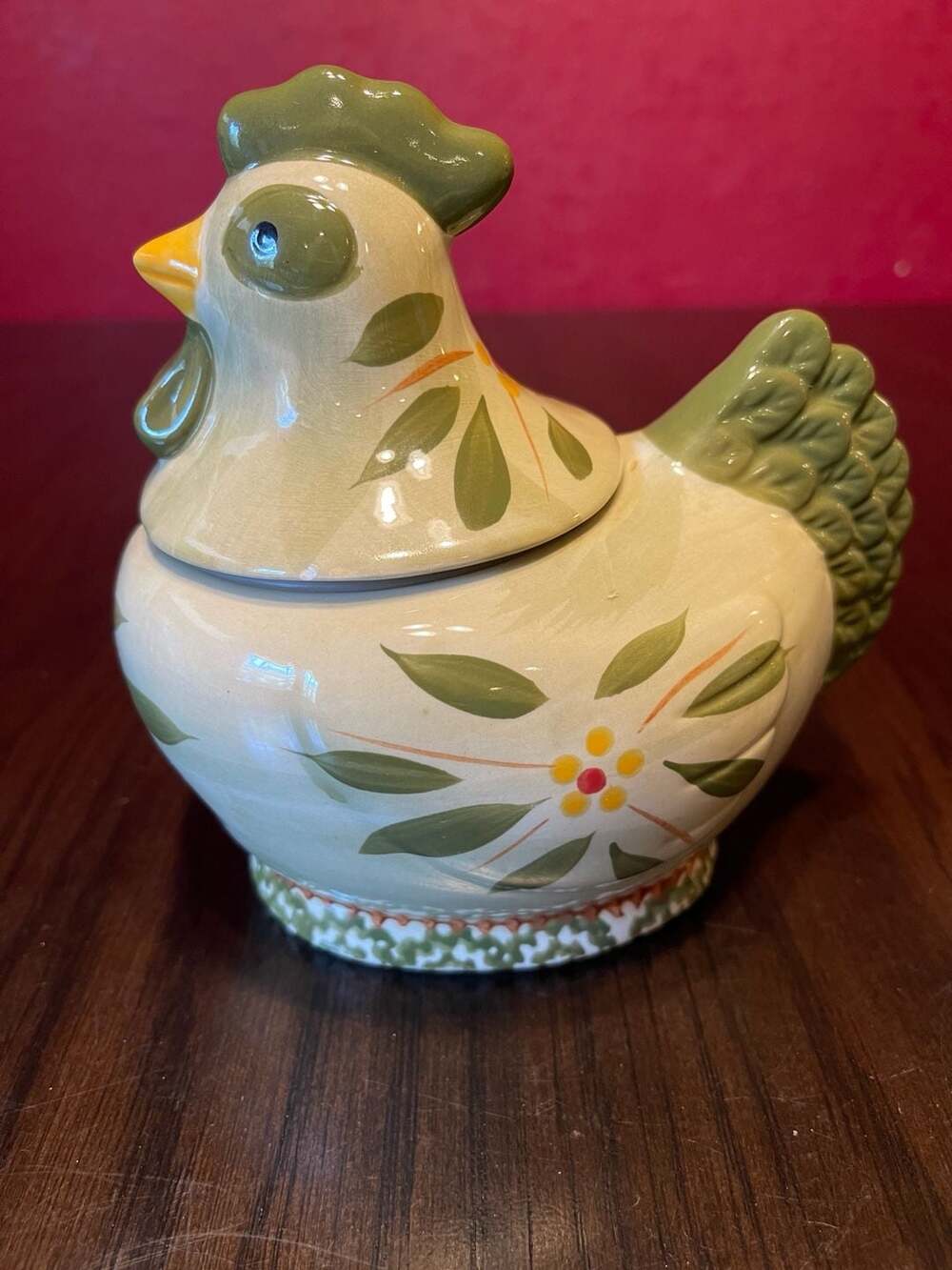 Temp-Tations Old World Figural Chicken Sugar Bowl Green